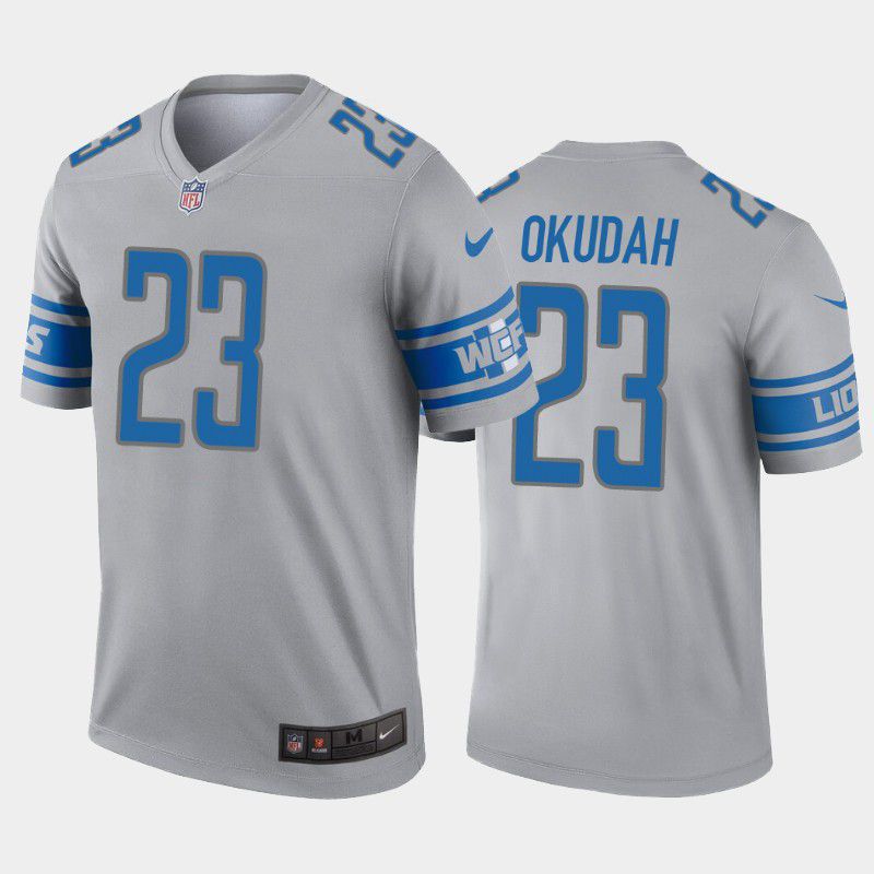 Men Detroit Lions 23 Jeff Okudah Nike Grey Inverted Legend NFL Jersey